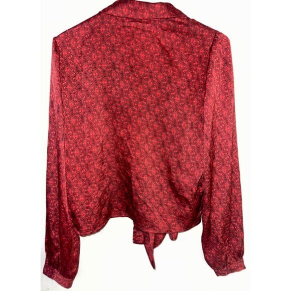 Urban Outfitters Satin Paisley Tie-Front Top, Size Medium, Red - Picture 9 of 12
